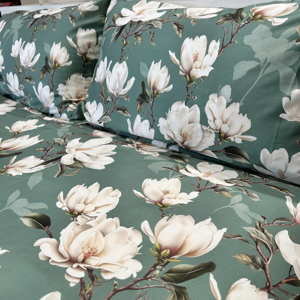 Completo Letto in Raso - Modello Magnolia Verde | ArredoCasa Online tutto il tessile per la tua casa.