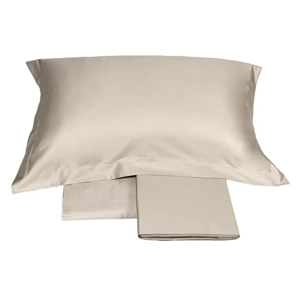 Completo Letto In Raso Sateen 100% Cotone – 2 Piazze, Colore Tortora, Lusso E Comfort