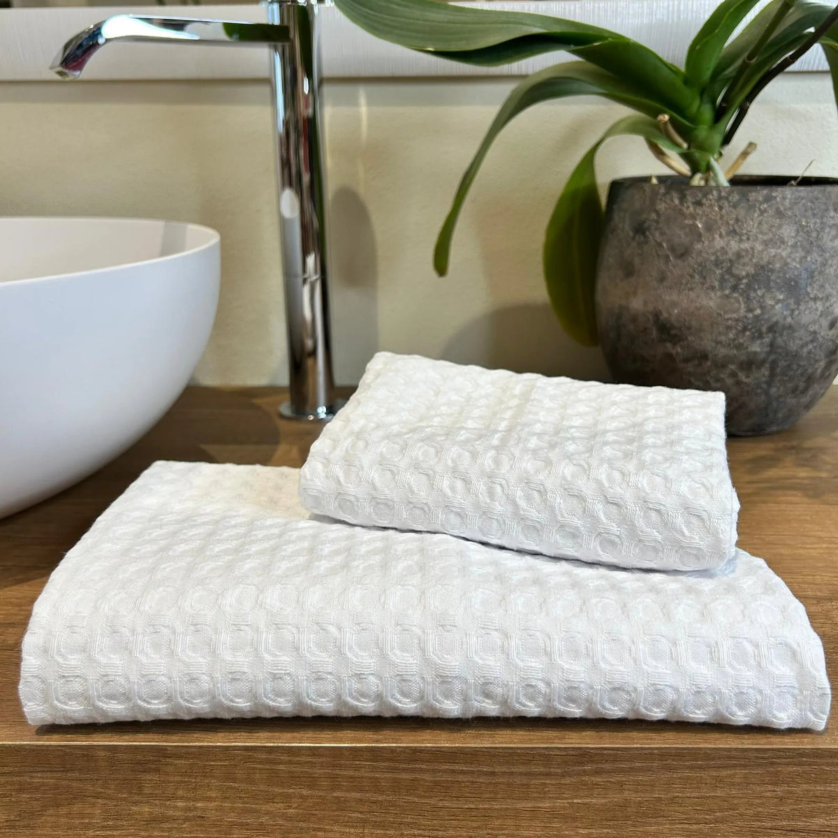 Coppia in Nido d'ape Bianco | ArredoCasa Online tutto il tessile per la tua casa.