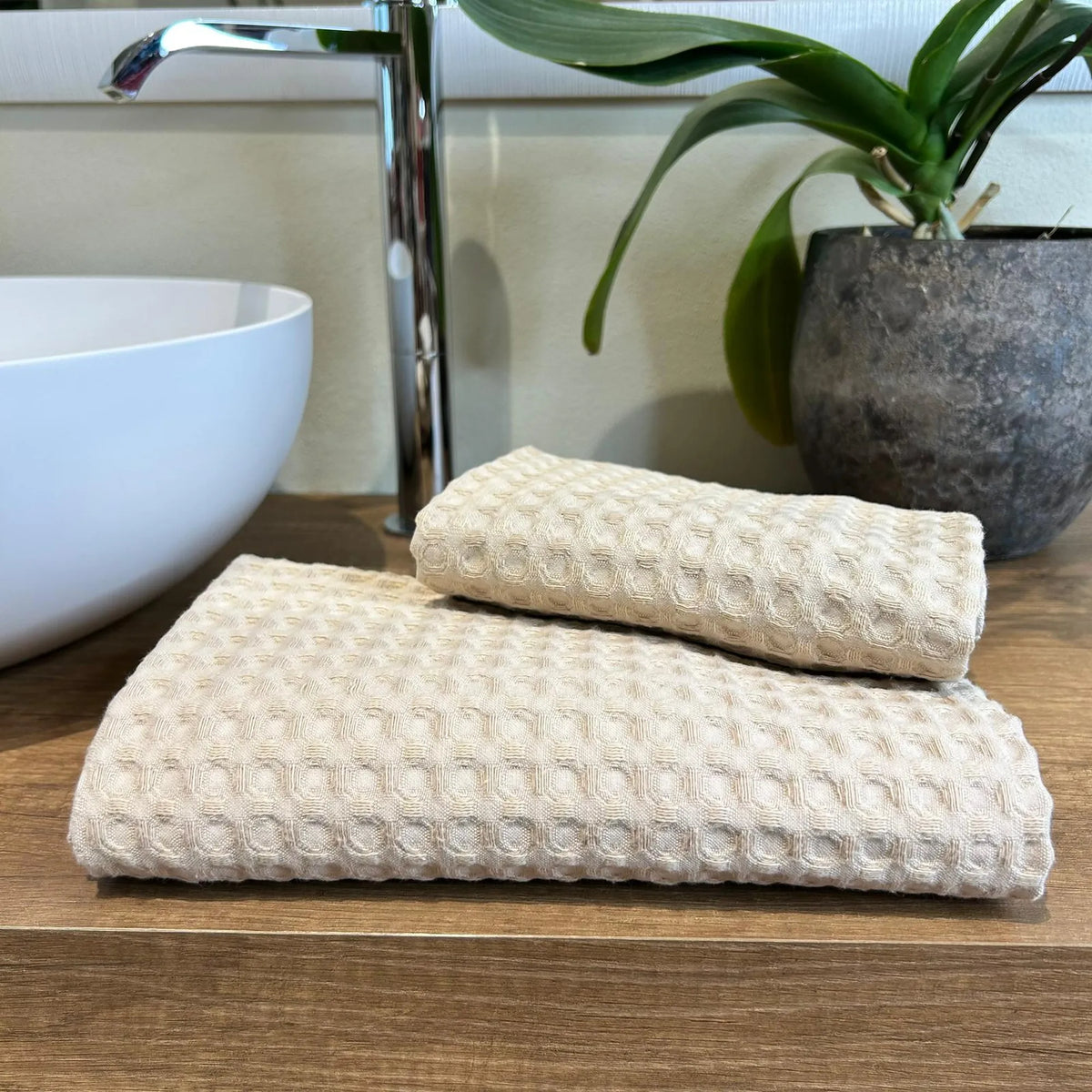 Coppia in Nido d'ape Cipria | ArredoCasa Online tutto il tessile per la tua casa.