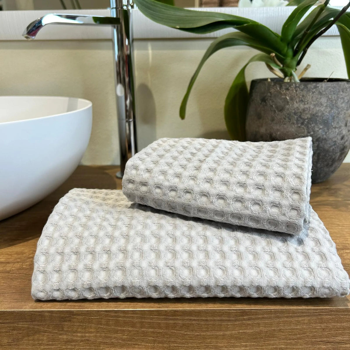 Coppia in Nido d'ape Grigio | ArredoCasa Online tutto il tessile per la tua casa.