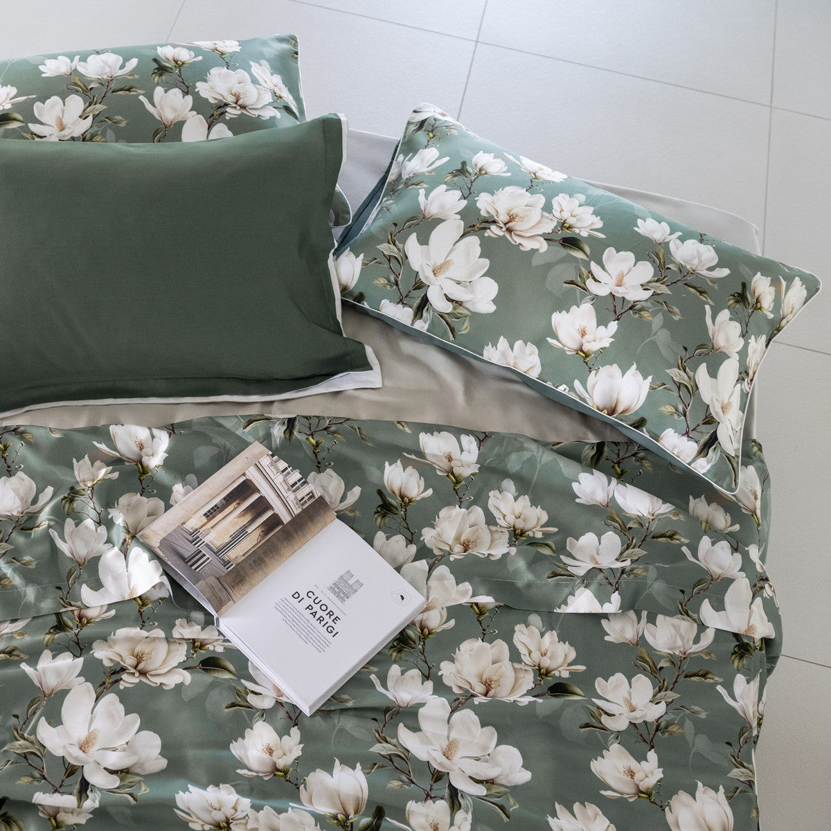Parure Copripiumino Magnolia in Raso di Cotone 300 Fili
