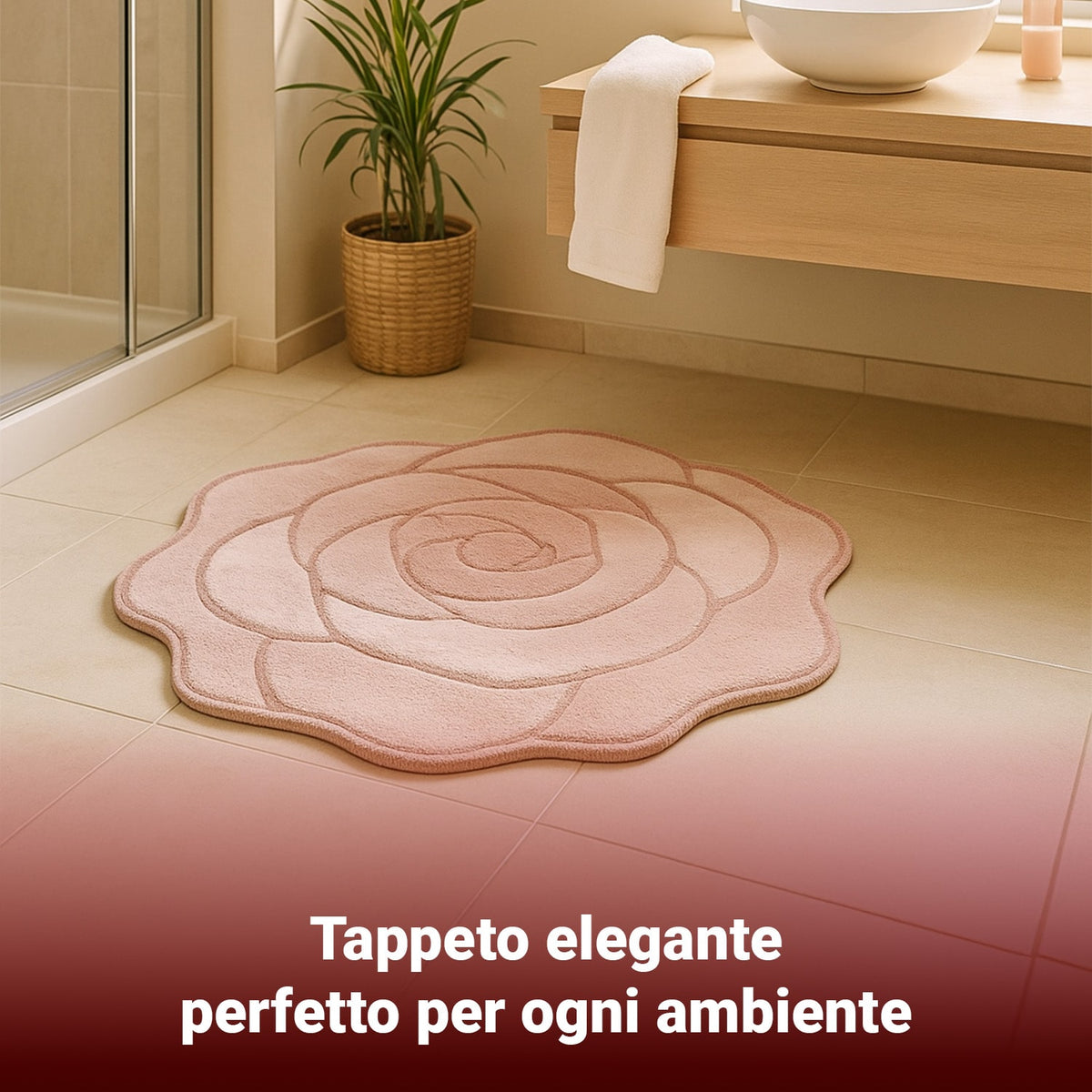 Tappeto Bagno Rosa in 100% Cotone con Base Antiscivolo