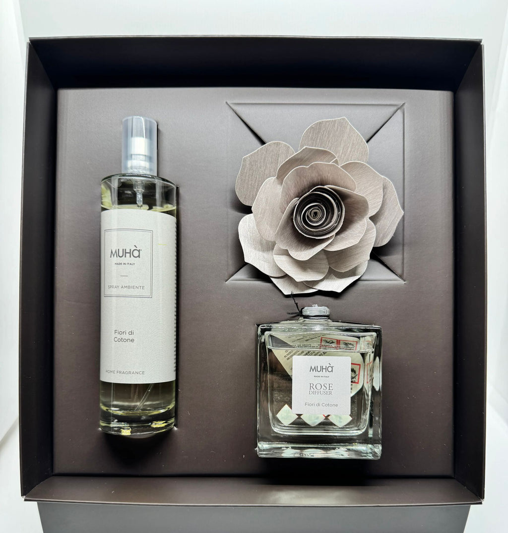 Cofanetto Regalo Profumatori d’Ambiente con Diffusore a Fiore e Spray Coordinato MUHÀ