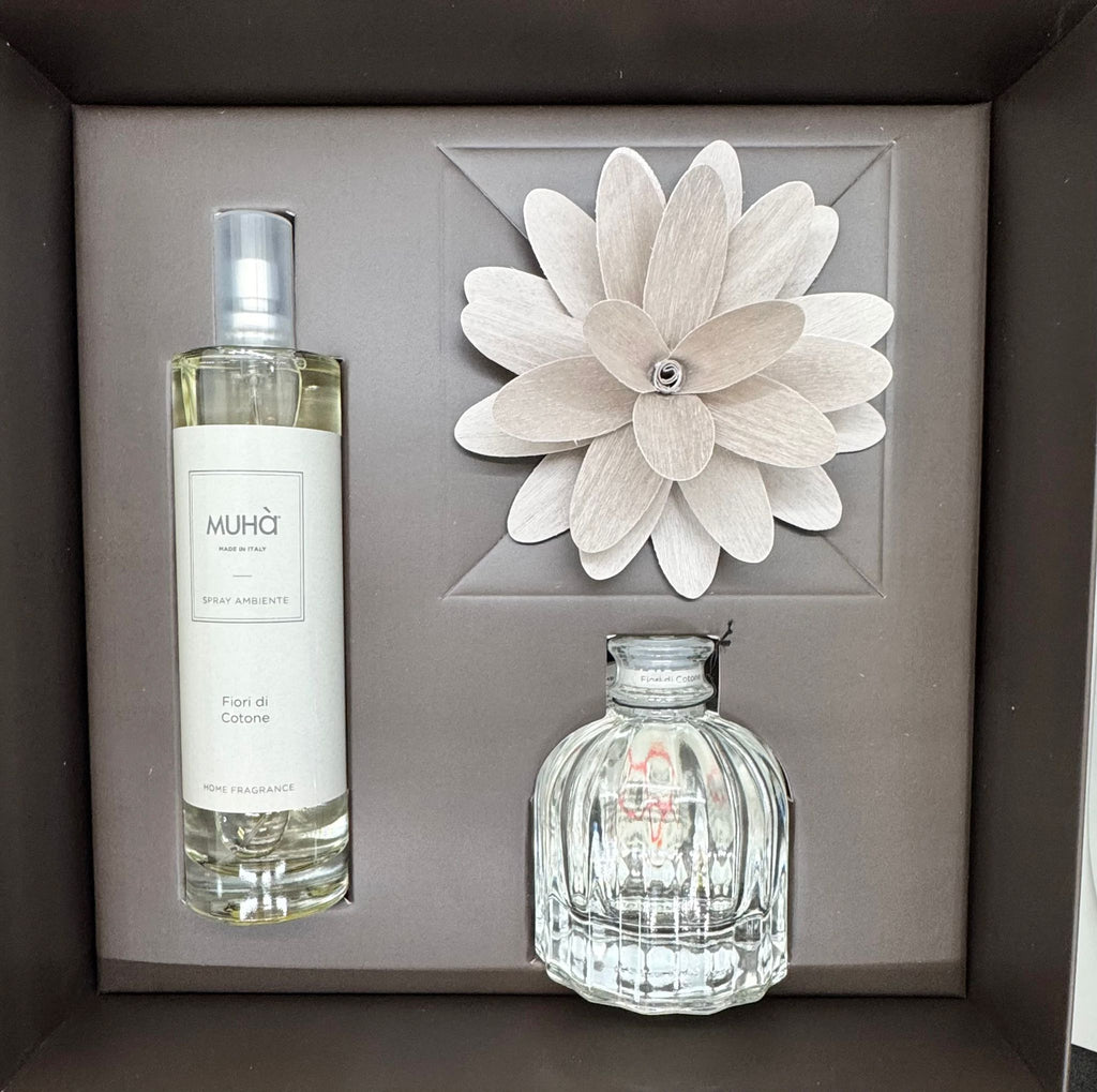 Cofanetto Regalo Profumatori d’Ambiente con Diffusore a Fiore e Spray Coordinato MUHÀ
