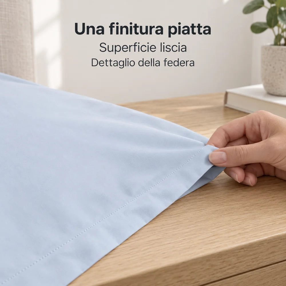Una finitura piatta. Superficie liscia. Foto illustrativa: Azzurro L450. Guanciali, imbottiture, lenzuola, arredi e accessori esclusi.