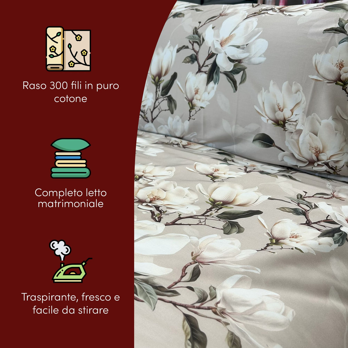Completo Letto in Raso - Modello Magnolia | ArredoCasa Online tutto il tessile per la tua casa.
